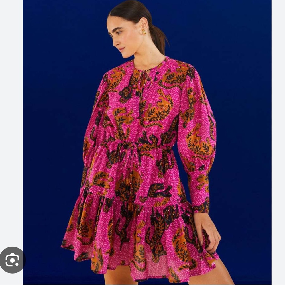 Farm Pink Rio Wild Leopards Print Mini Dress Drawstring Size Small